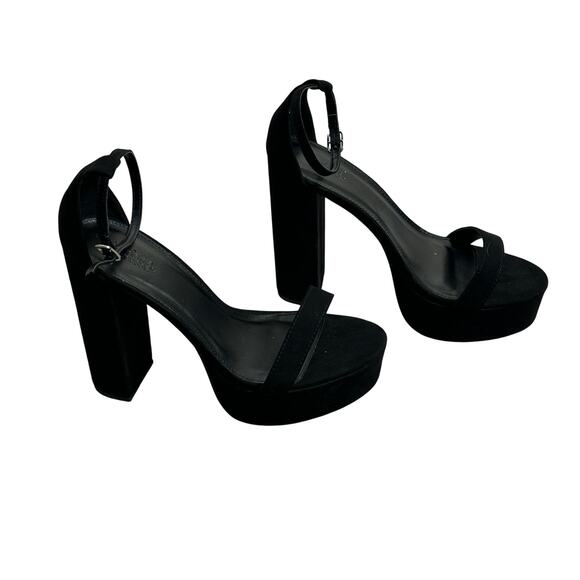 Charlotte Russe Platform Heels Womens 9 Black Ankle Strap Faux Suede Open Toe - Picture 2 of 8